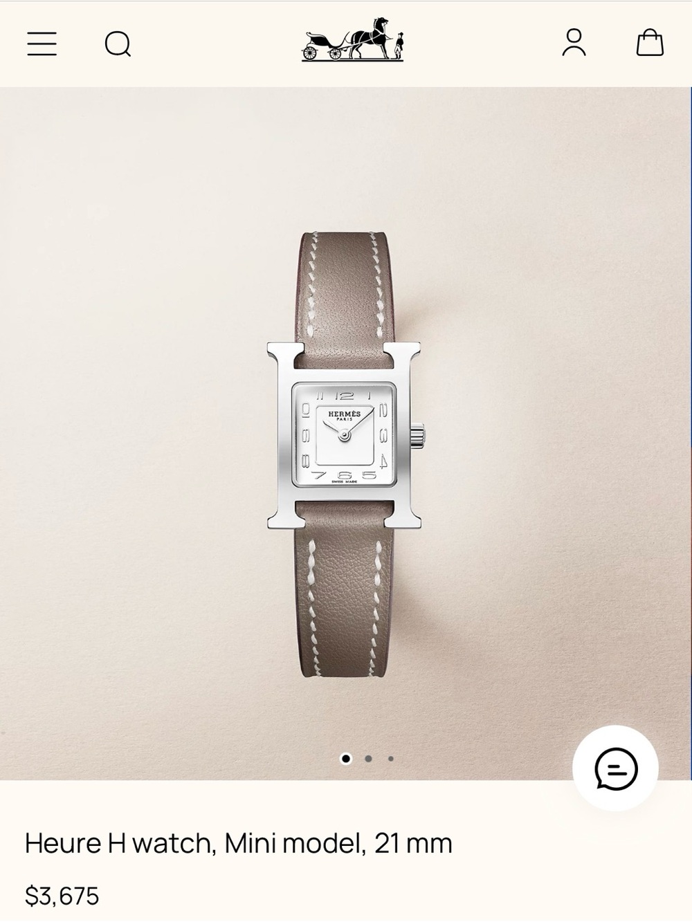 Hermes Taupe Leather Watch with Stainless Silver Case